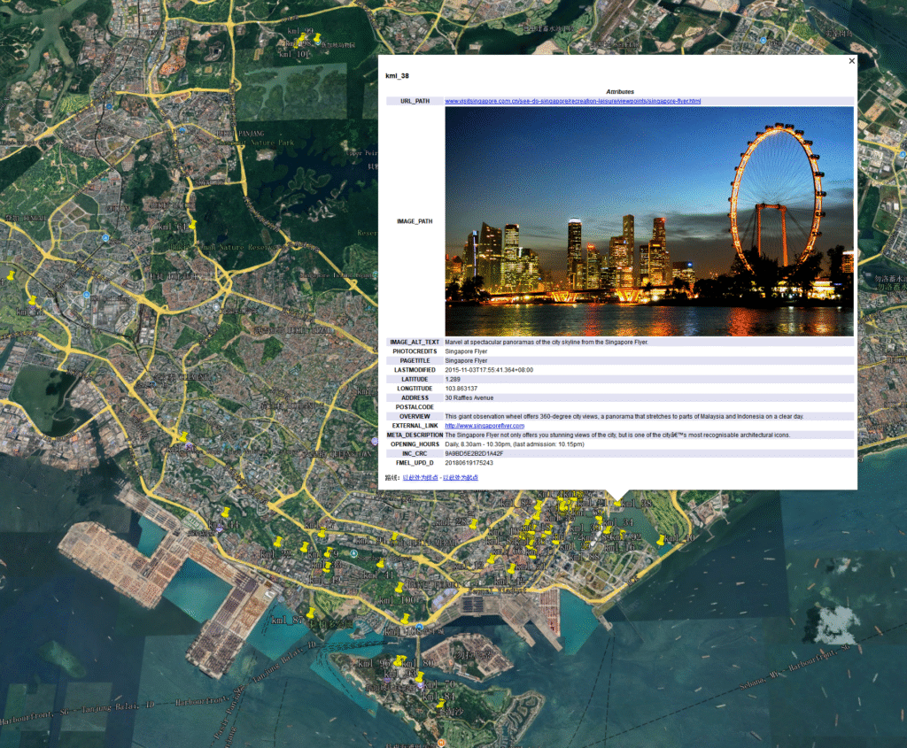 Google Earth 中打开 新加坡景点 KML