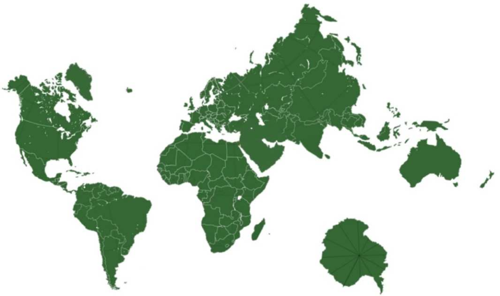 图15：准各向同性世界地图，来源：LEONARDO DA VINCI’S WORLD MAP，Christopher W. Tyler，Cosmos and History: The Journal of Natural and Social Philosophy, vol. 13, no. 2, 2017 