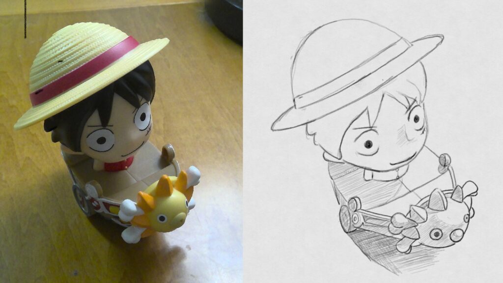 永远的路飞，铅笔侧锋可以快速的填充暗部与阴影，塑造形体。